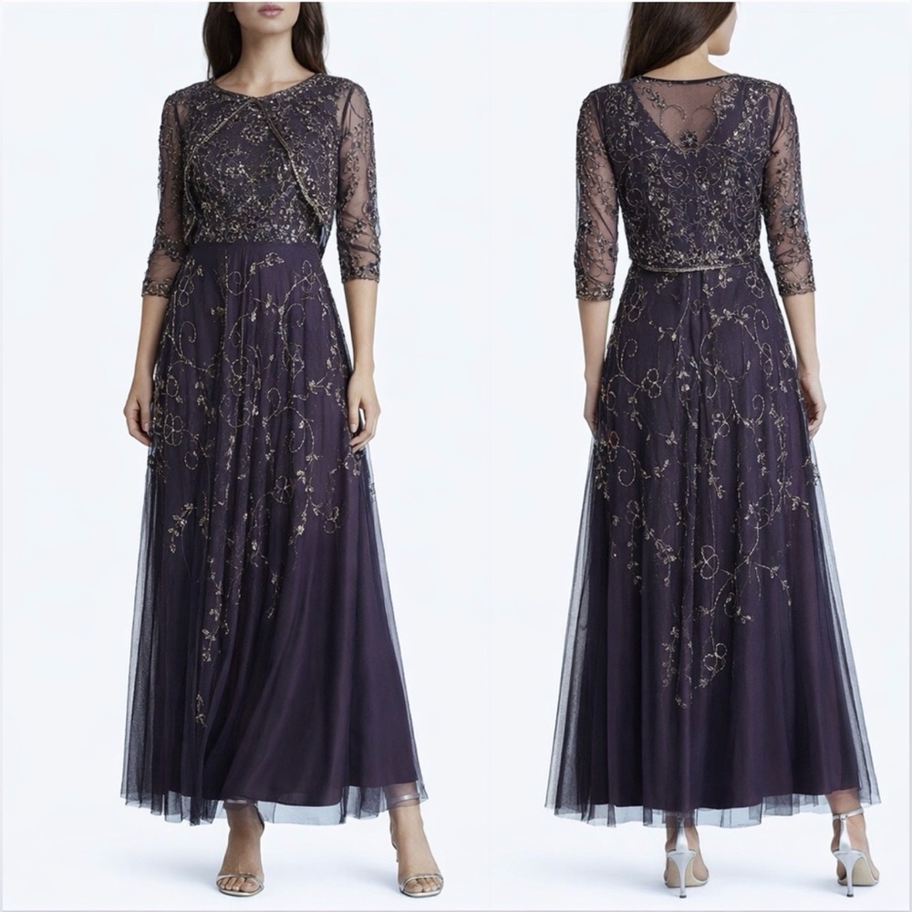 Pisarro Nights Jacket & Long Dress 6 Sequin Beaded Wedding Party Formal NEW $268